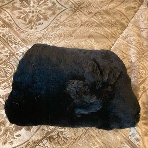 Vintage 1950’s Stuffed Black Fur Hand Muff with Detail